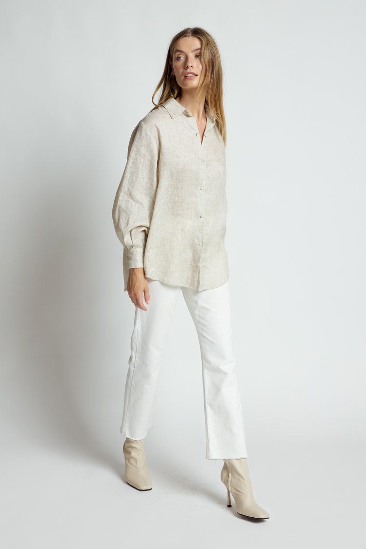 Fern Linen Button Up Top Beige Wash - apèro