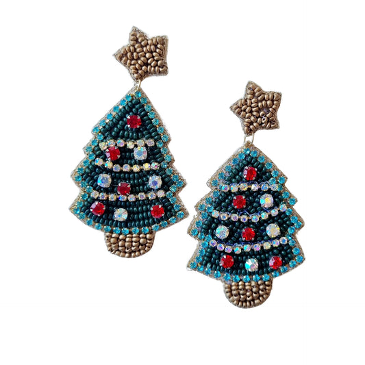 Beaded Christmas Tree Earrings Multi - ZODA