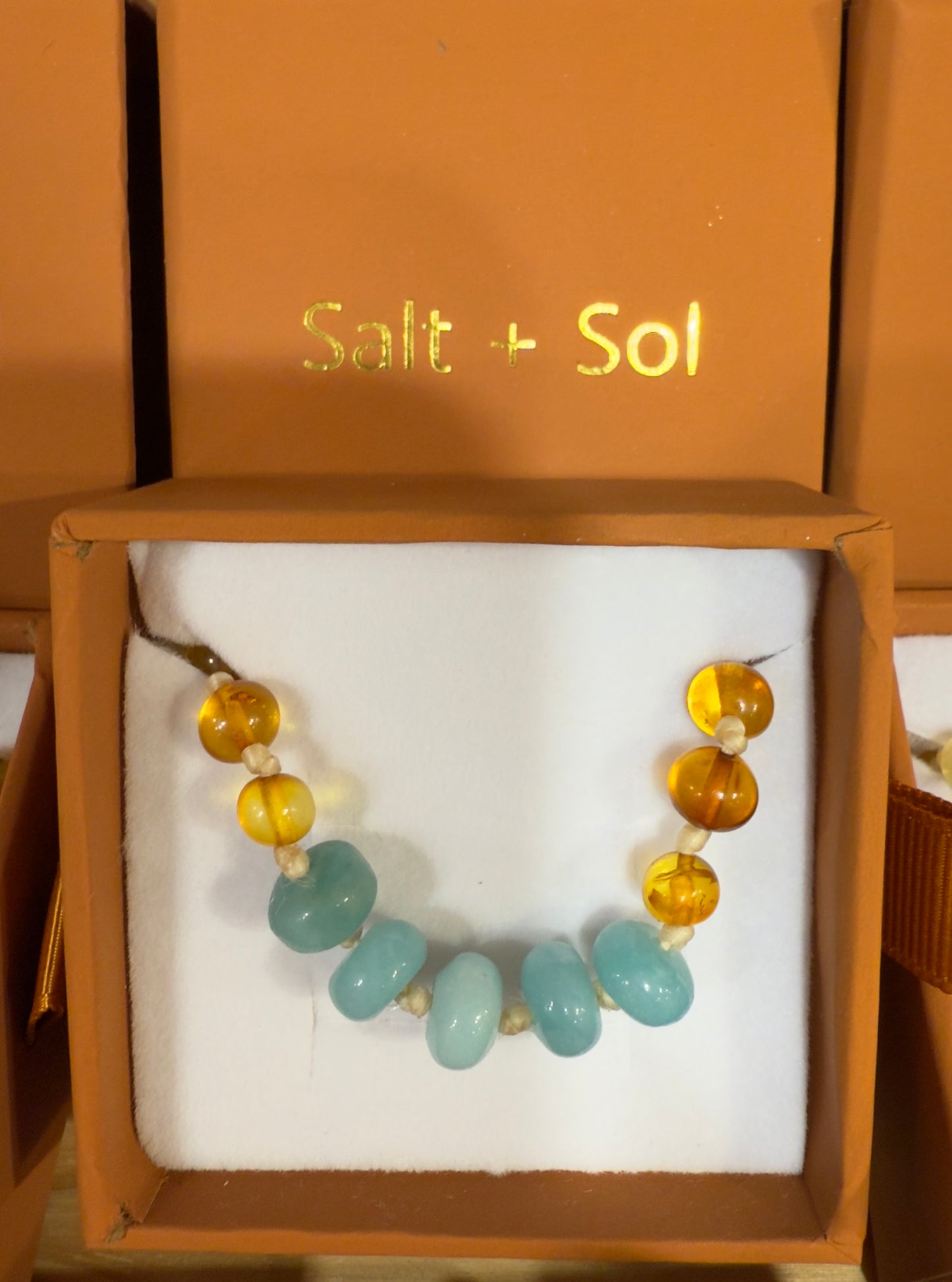 Amber & Amazonite Teething Necklace - By Salt + Sol