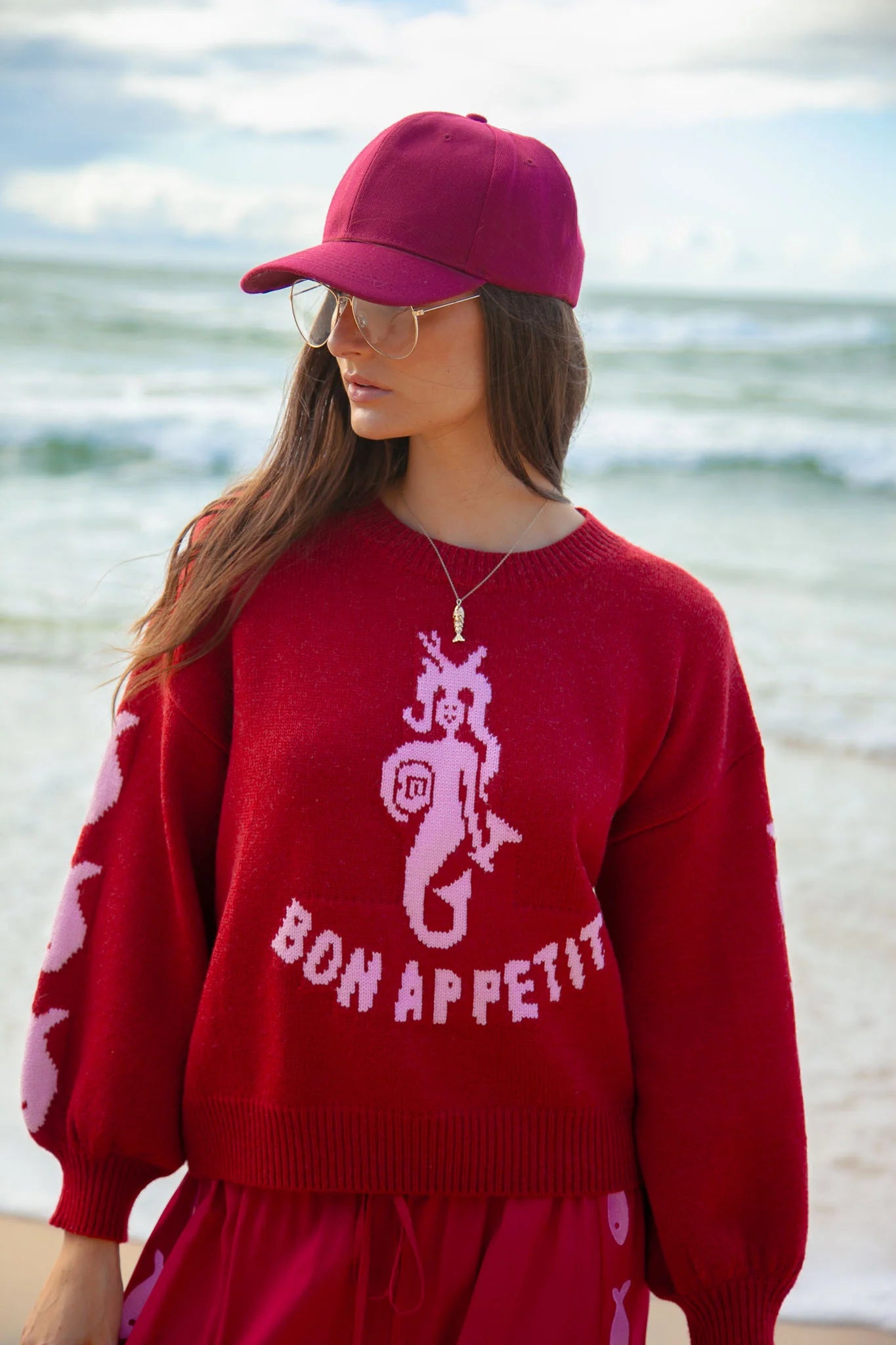 Bon Appetit Mermaid Knit Sweater - Burgandy